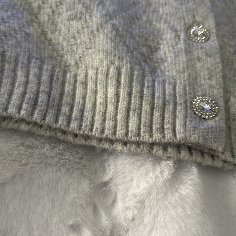 Jessica Simpson gray pink bow bling crystal button cardigan sweater 🎀🎀🎀 💎💎 - Picture 9 of 11